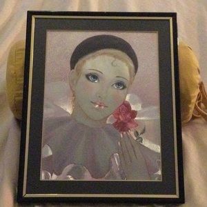 Vintage Pierrot Clown with Rose foil 8 x 10 Framed